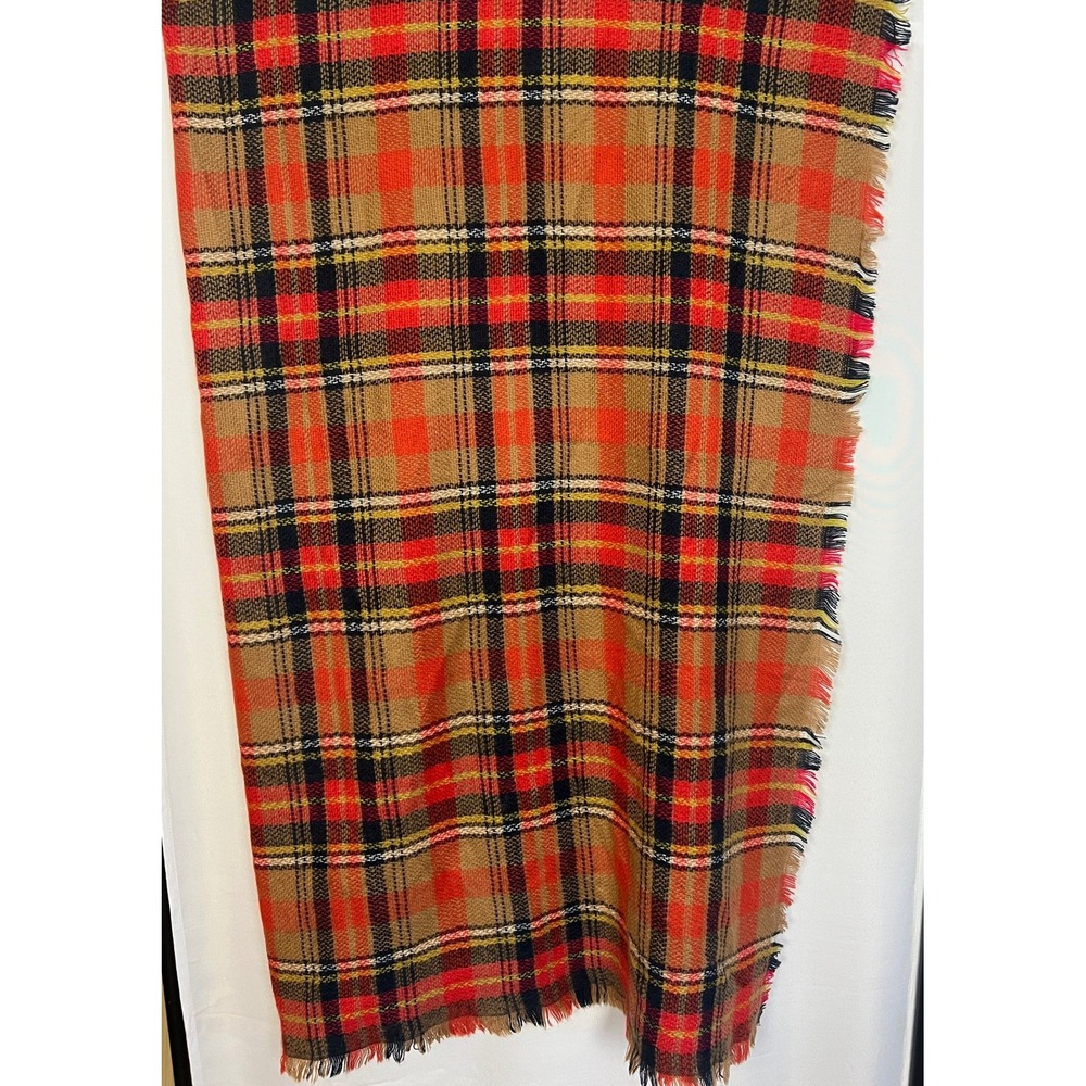 Evereve Garnet Field Plaid Blanket Scarf Beige Orange EASW8477BEOR NWT